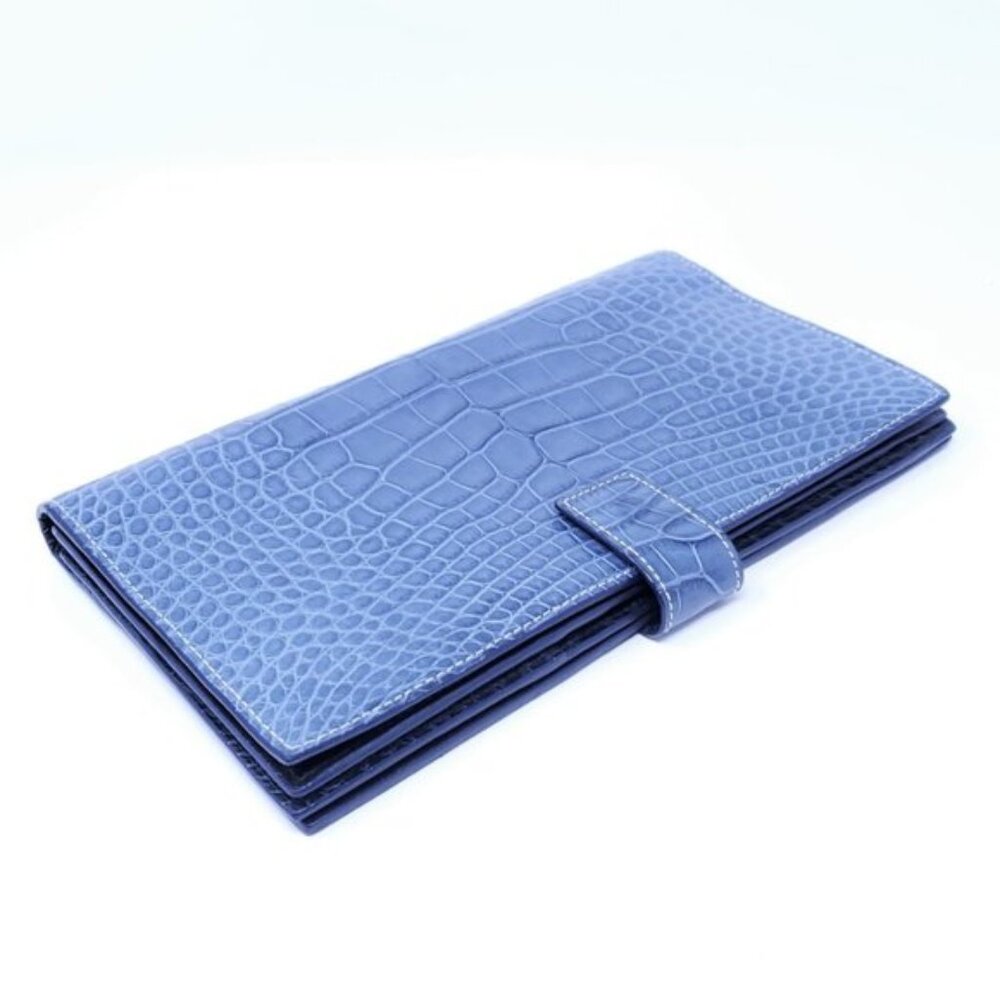 ZILLI Voyageur Wallet in Cornflower Blue Matte Crocodile